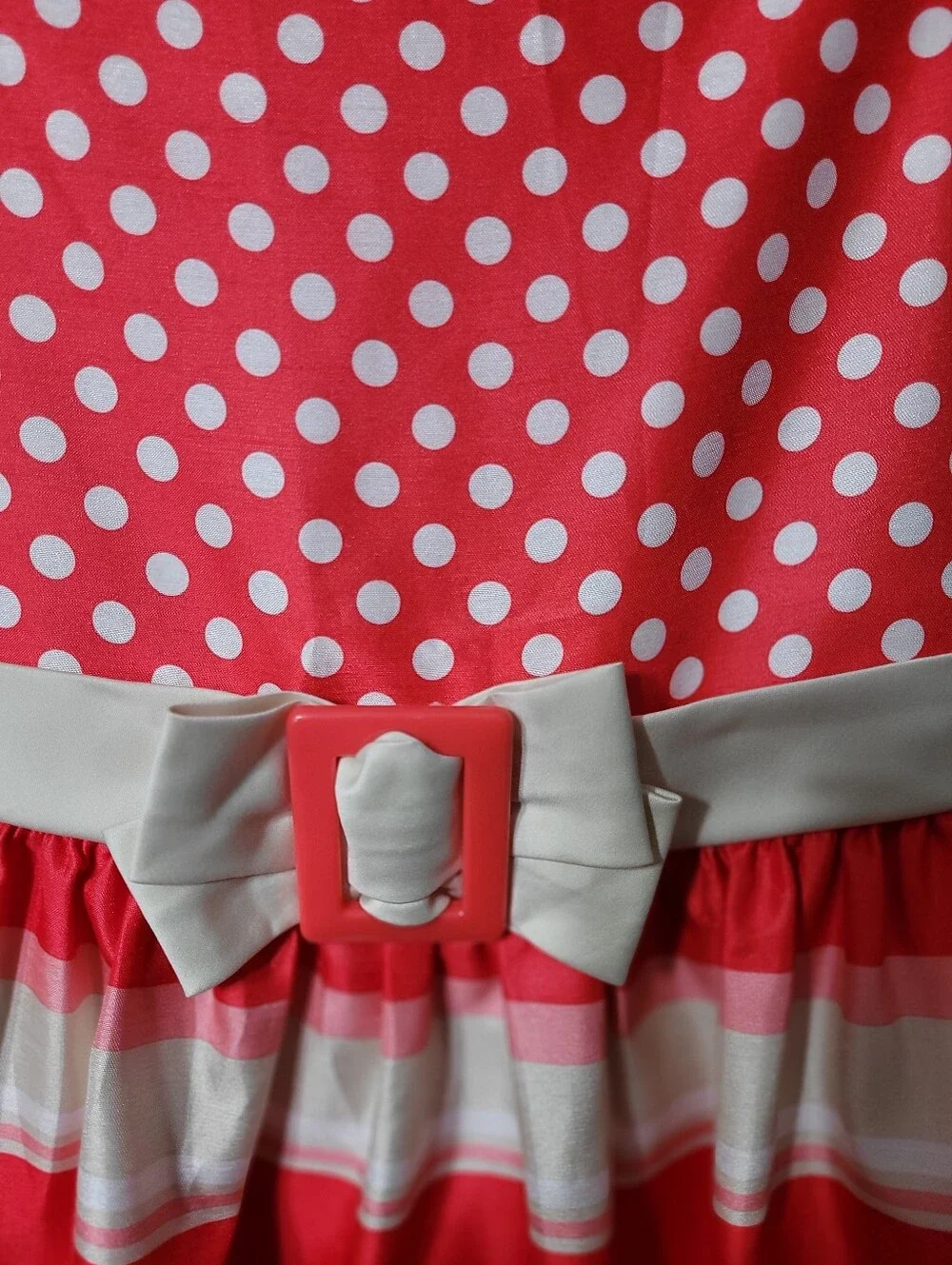 Bonnie Jean Girls Dress Size 16 Rose Red Pink Cream Stripe Polka Dot (0964)